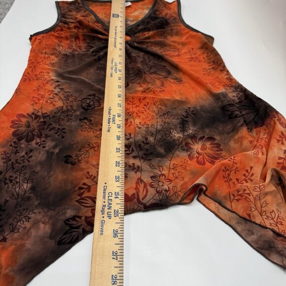 Sami + Jo Velvet Burnout Top M Orange Floral Handkerchief Fall Fairy Grunge - Picture 10 of 10